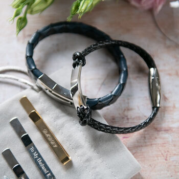 Personalised Men's Black Leather Bracelet, 5 of 9