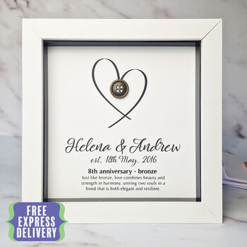 Personalised 8th Anniversary Gift Framed Bronze Heart, 2 of 7