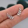 Sterling Silver Sparkly Leaf Cz Stud Earrings, thumbnail 7 of 12