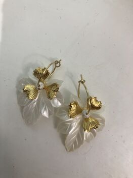 Gold And Frosted Leaf Bridal Hoop Earrings, 3 of 5