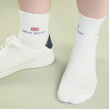 Great Britain White Luxury Sports Men's Socks, 3 of 4
