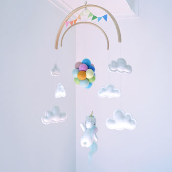 Unicorn Nursery Mobile Flying With Rainbow Balloons, 6 of 9