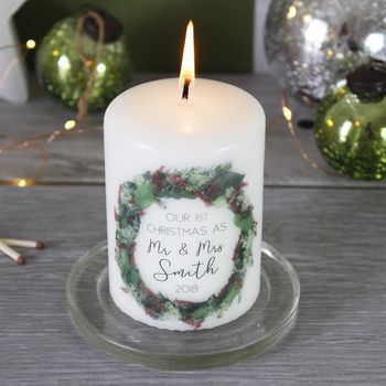 First Christmas As Mr And Mrs Wreath Candle, 4 of 8