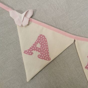 Pink Bunting, New Baby Nursery Gift, Cream And Pink Personalised Bedroom Wall Banner, 10 of 12