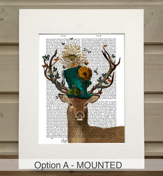 Mad Hatter Deer Book Print, Framed Or Unframed, 2 of 8
