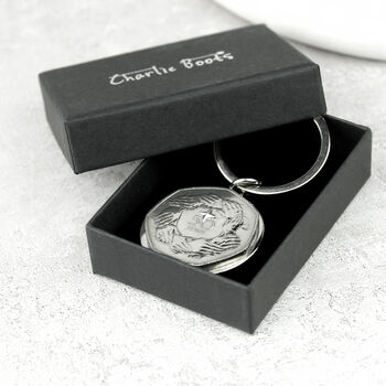 50th Birthday Clasped Hands Fifty Pence Coin Keyring, 9 of 11