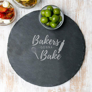 'Bakers Gonna Bake' 25cm Wooden Cake Stand / Plate, 2 of 6