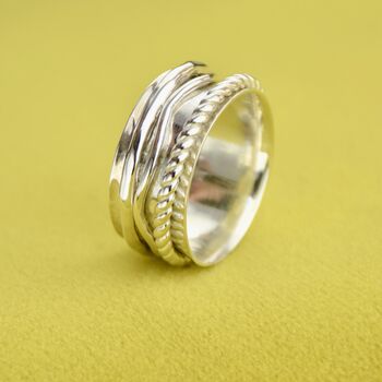 Sterling Silver Triple Band Spinning Ring, 6 of 8
