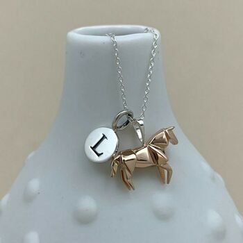 Personalised Rose Gold Plated Origami Horse Necklace, 2 of 7