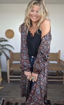 Luxury Silk Medina Shirt Dress/Kimono Black Batik, 2 of 12