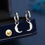 Sterling Silver Crescent Moon Face Hoop Earrings, thumbnail 2 of 12