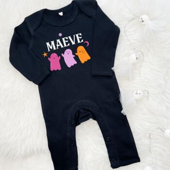 Personalised Ghost First Halloween Babygrow, 2 of 3