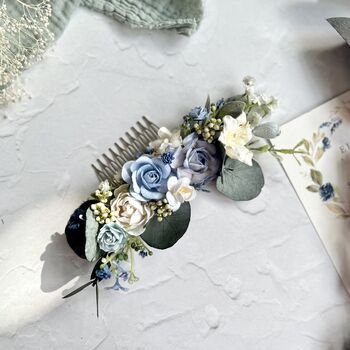 Dusty Blue And White Floral Hair Comb, 8 of 10