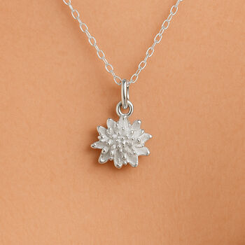 Personalised Sterling Silver November Chrysanthemum Birth Flower Necklace, 2 of 8