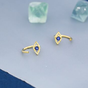 Evil Eye Cz Huggie Hoop Earrings In Sterling Silver, 5 of 10
