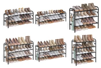 Metal Shoe Rack Shoe Organiser With Side Hooks, 7 of 7