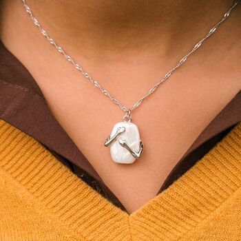 Two Hands Hugging White Stone Resin Couple Pendant Necklace, 3 of 7