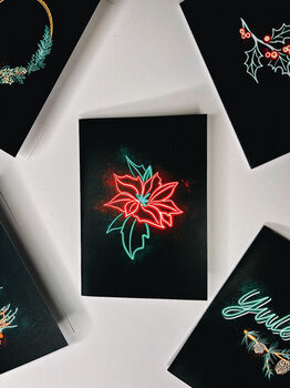 Neon Poinsettia Flower Christmas Card, 3 of 3