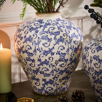 Solene Blue Botanical Round Vase, 2 of 6