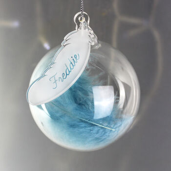 Personalised Glass Feather First Christmas Bauble, 2 of 4