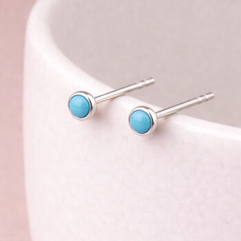 Tiny Sterling Silver Turquoise Stud Earrings, 2 of 4