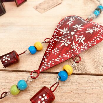Hand Painted Red Heart Wind Chime Bell With Beads, 9 of 10