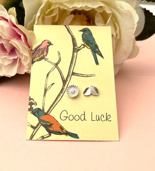 Good Luck Sterling Silver Mismatched Flower And Leaf Earrings, 5 of 10