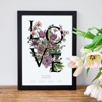 'Love' Personalised Botanical Flower Print, 4 of 4