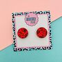 Ruby Red Glitter Circle Stud Earrings, thumbnail 2 of 2