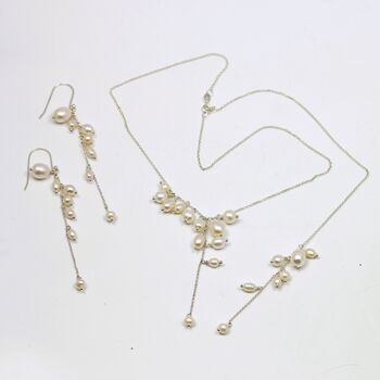 Womens Pearl Waterfall Necklace Earrings Jewellery Set, 7 of 12