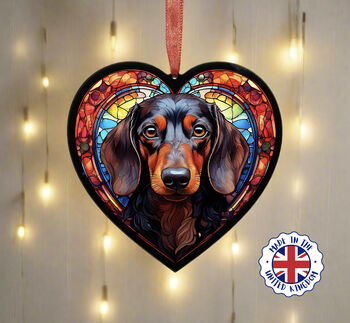 Dachshund Stained Glass Effect Heart Suncatcher, 4 of 9