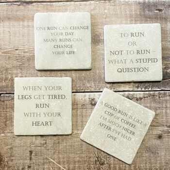 Set Of Four Ceramic Running Quotes Coasters, 4 of 4