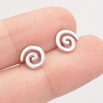 Koru Circle Spiral Stud Earrings In Sterling Silver, 5 of 11