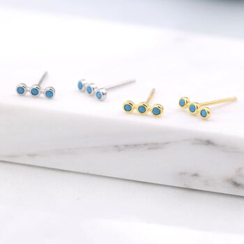 Tiny Turquoise Bar Stud Earrings In Sterling Silver, 2 of 12