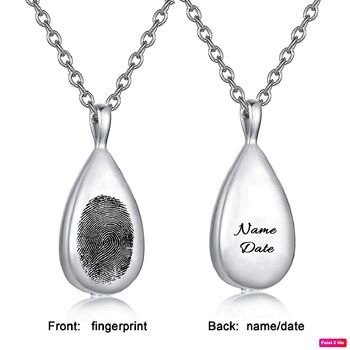 Custom Teardrop Necklace Fingerprint/Paw Ash Engraving, 2 of 4