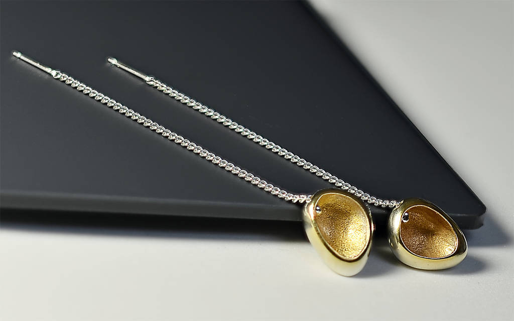 'Hidden Treasure' Handmade Long Silver Earrings By Sonja Bessant