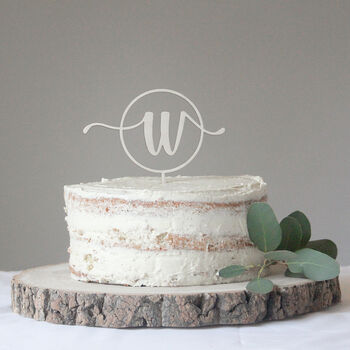 Personalised Cursive Initial Wooden Cake Topper, 2 of 4