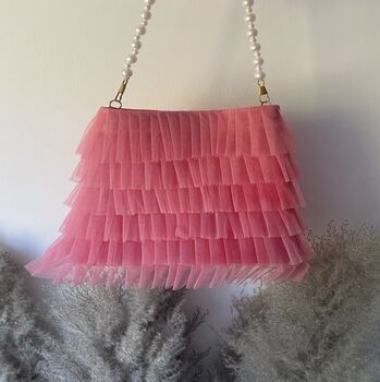 Pink Tulle Frill Pouch Bag With Pearl Handle, 2 of 4