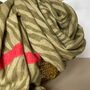 Zebra Print Scarf With Stripe In Khaki And Fuchsia, thumbnail 2 of 3