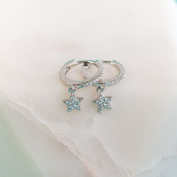 Sterling Silver And Diamante Star Huggie Earrings, 3 of 7
