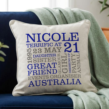 Personalised 21st Birthday Word Art Cushion, 3 of 8
