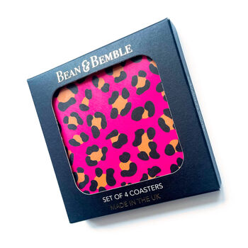Pink Leopard Print Coasters Set Round Heat Resistant, 5 of 7