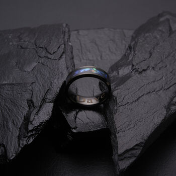 Engraved Genuine 8mm Abalone Shell Band Ring, 3 of 11