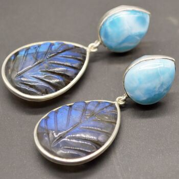 Labradorite, Larimar Dangle Silver Earrings, 6 of 7