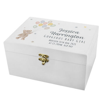 Personalised Teddy And Balloons Keepsake Box, 2 of 7