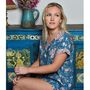 Block Printed Inky Blue And Pink Floral Stripe Cotton Short Pyjama Set, thumbnail 3 of 5