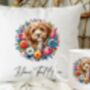 Personalised Cavapoo Summer Floral Dog Wreath Cushion And Mug Gift Bundle, thumbnail 1 of 4