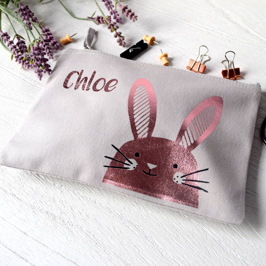 Personalised Rose Gold Bunny Pencil Case, 1 of 2
