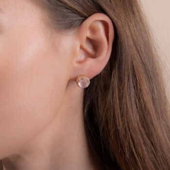 Round Rose Quartz 18k Gold Plated Stud Earrings, 3 of 4