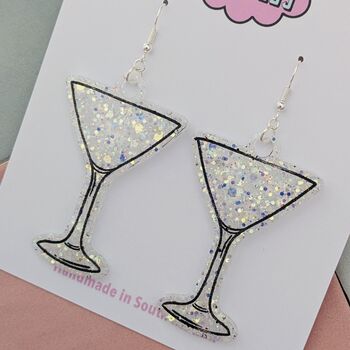 Glitter Martini Glass Resin Earrings, 3 of 8